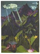 Ernst Ludwig Kirchner Landscape in Graubunder with sun rays oil